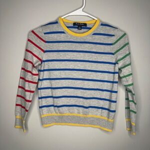 Brooks Brothers Sweater Kids Small Gray Striped Supima Cotton Crew Neck Stretch